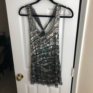 Romeo & Juliet Couture Grey Shiny sheer top sequin